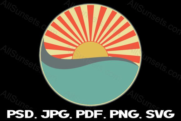 Sunset Sun Rays Ocean Waves Retro Colors